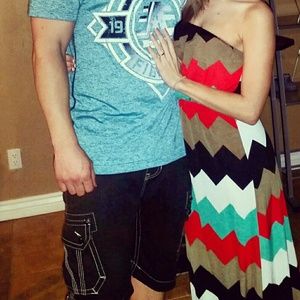 Strapless chevron design maxi dress
